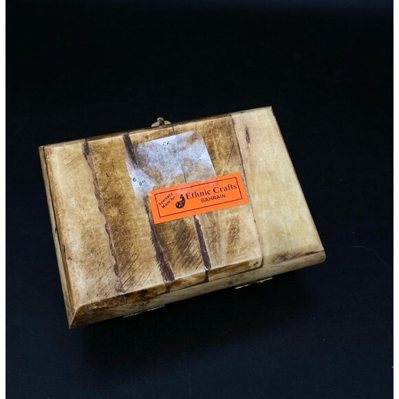 Camel Bone Treasure Chest Jewelry Trinket Box Brass Velvet Lined 3”x2" Vintage - Picture 9 of 10